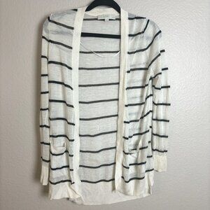 Loft Black/White Striped Sheer Open Cardigan - MP Petite Medium